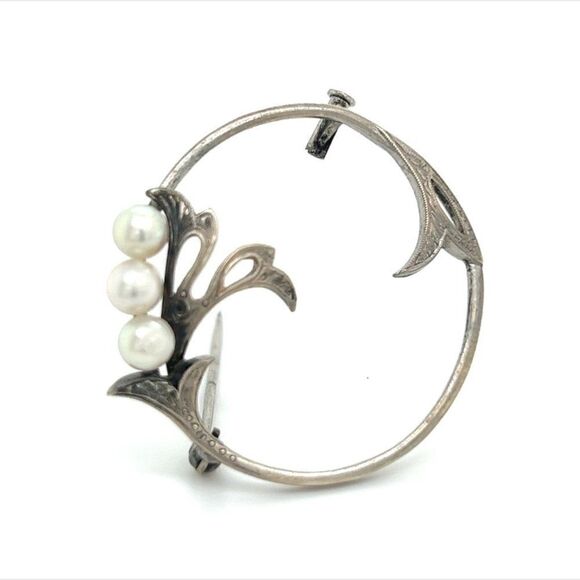 Mikimoto Estate Akoya Pearl Brooch Pin Sterling Silver 4.65 mm M280 - Picture 1 of 13